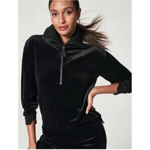 Spanx Velvet Velour Half Zip Wide Leg Tracksuit Set Black Size Small NWOT